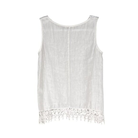 Terzo Millennio Womens S White Linen Tank Top Crochet Hem Italy Made Clean Girl - Picture 6 of 12